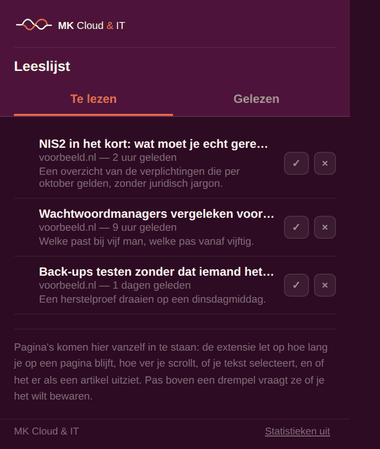 Schermafbeelding van Leeslijst
